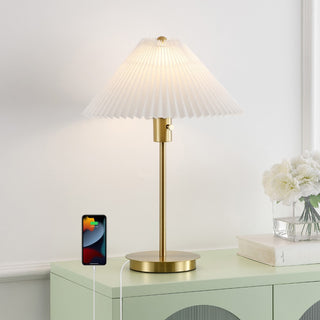 Kenroy 21.25" Modern Glam Metal Column LED Table Lamp with USB Charging Port and Pleated Shade