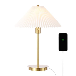 Kenroy 21.25" Modern Glam Metal Column LED Table Lamp with USB Charging Port and Pleated Shade