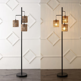 Sucolite 70.75" 3-Light Mid-Century Bohemian Metal/Rope LED Floor Lamp