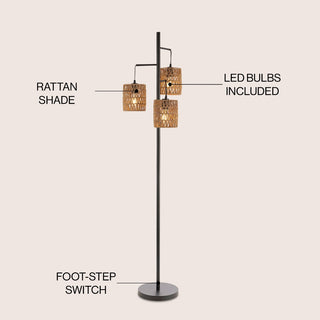 Sucolite 70.75" 3-Light Mid-Century Bohemian Metal/Rope LED Floor Lamp