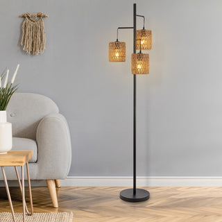 Sucolite 70.75" 3-Light Mid-Century Bohemian Metal/Rope LED Floor Lamp