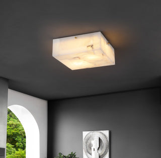 Stain 13" 2-Light Modern Contemporary Alabaster/Iron Square LED Flush Mount