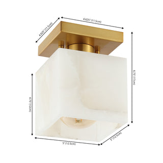 Alabaster 5" 1-Light Modern Contemporary Alabaster/Iron Cube LED Semi Flush Mount