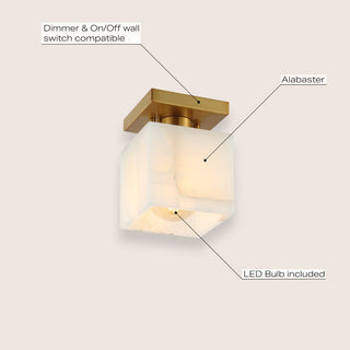 Alabaster 5" 1-Light Modern Contemporary Alabaster/Iron Cube LED Semi Flush Mount