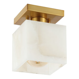 Alabaster 5" 1-Light Modern Contemporary Alabaster/Iron Cube LED Semi Flush Mount