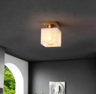 Alabaster 5" 1-Light Modern Contemporary Alabaster/Iron Cube LED Semi Flush Mount