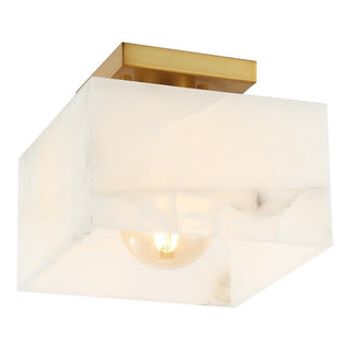 Addis 8" 1-Light Modern Contemporary Alabaster/Iron Square LED Semi Flush Mount