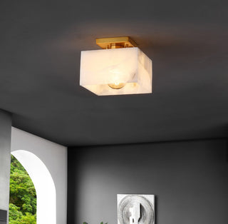 Addis 8" 1-Light Modern Contemporary Alabaster/Iron Square LED Semi Flush Mount