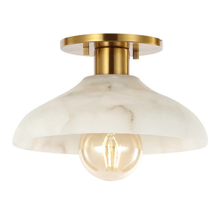 Ankeny 10" 1-Light Mid-Century Classic Alabaster/Iron LED Semi Flush Mount