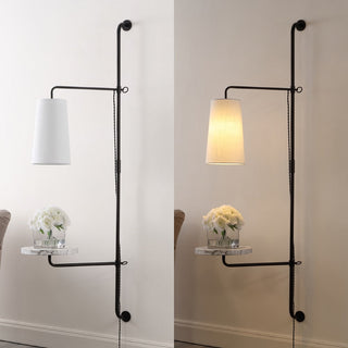 Exposed 11.5" Contemporary Industrial Iron Plug-In with Adjustable White Marble Table LED Sconce