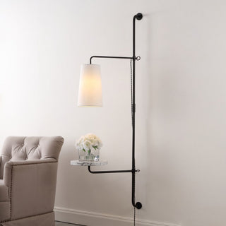 Exposed 11.5" Contemporary Industrial Iron Plug-In with Adjustable White Marble Table LED Sconce