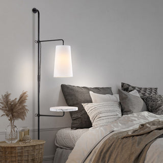 Exposed 11.5" Contemporary Industrial Iron Plug-In with Adjustable White Marble Table LED Sconce