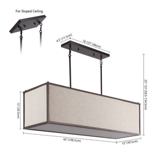 Modern 42" Minimalist Industrial Rectangular Linen Iron Linear LED Pendant