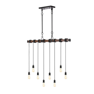 Hinkley 40" 8-Light Vintage Industrial Driftwood Iron LED Linear Chandelier with Height Adjustable Bulbs