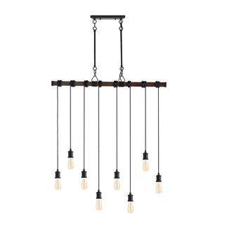 Hinkley 40" 8-Light Vintage Industrial Driftwood Iron LED Linear Chandelier with Height Adjustable Bulbs