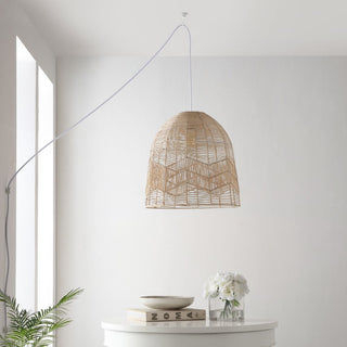 Sofia 17.5" Farmhouse Coastal Rattan 180" Cord Plug-In or Hardwired LED Pendant