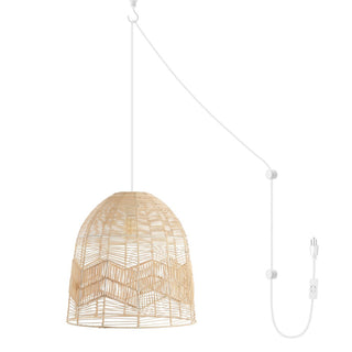 Sofia 17.5" Farmhouse Coastal Rattan 180" Cord Plug-In or Hardwired LED Pendant