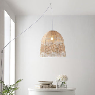 Sofia 17.5" Farmhouse Coastal Rattan 180" Cord Plug-In or Hardwired LED Pendant