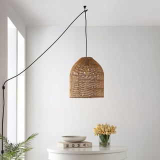 Hardwired 13" Farmhouse Coastal Bohemian Rattan 180" Cord Plug-In or Hardwired LED Pendant