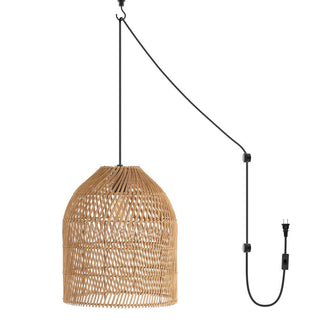 Hardwired 13" Farmhouse Coastal Bohemian Rattan 180" Cord Plug-In or Hardwired LED Pendant