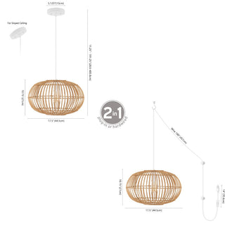 Lucas 17.5" Farmhouse Coastal Rattan 180" Cord Plug-In or Hardwired LED Pendant