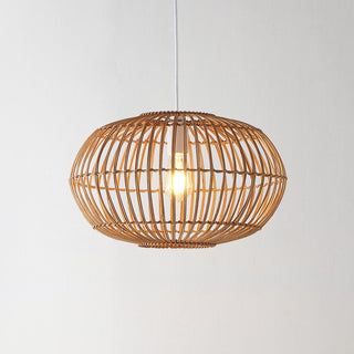 Lucas 17.5" Farmhouse Coastal Rattan 180" Cord Plug-In or Hardwired LED Pendant