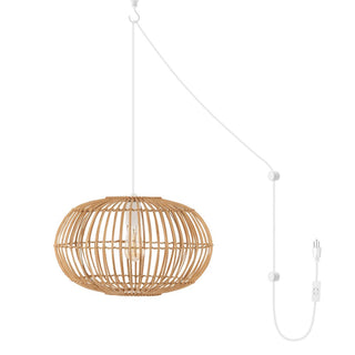 Lucas 17.5" Farmhouse Coastal Rattan 180" Cord Plug-In or Hardwired LED Pendant