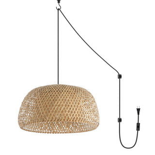 LITFAD 18" Farmhouse Coastal Bamboo 180" Cord Plug-In or Hardwired LED Pendant