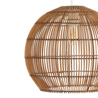 Colette 19" Farmhouse Coastal Rattan 180" Cord Plug-In or Hardwired LED Pendant