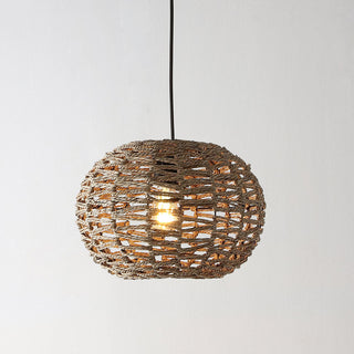 KOUBOO 14" Farmhouse Coastal Rattan 180" Cord Plug-In or Hardwired LED Pendant