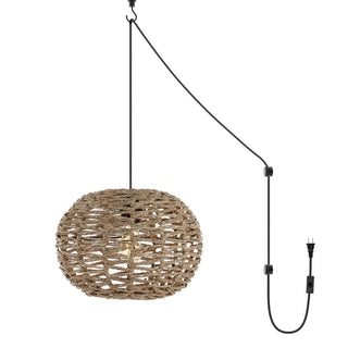 KOUBOO 14" Farmhouse Coastal Rattan 180" Cord Plug-In or Hardwired LED Pendant