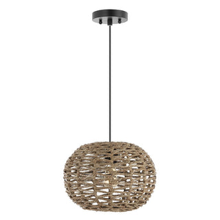 KOUBOO 14" Farmhouse Coastal Rattan 180" Cord Plug-In or Hardwired LED Pendant