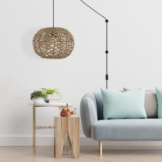 KOUBOO 14" Farmhouse Coastal Rattan 180" Cord Plug-In or Hardwired LED Pendant