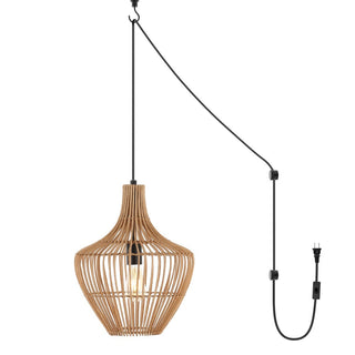 Nautical 13" Farmhouse Coastal Rattan 180" Cord Plug-In or Hardwired LED Pendant