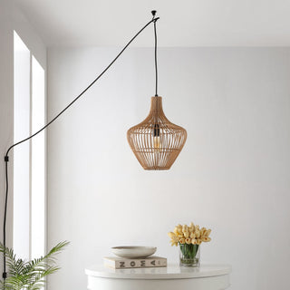 Nautical 13" Farmhouse Coastal Rattan 180" Cord Plug-In or Hardwired LED Pendant