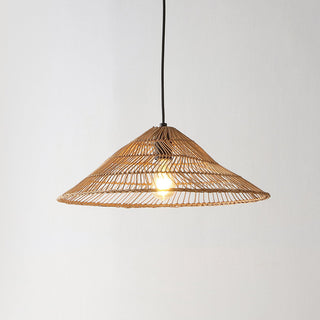 triangle 20.25" Farmhouse Coastal Rattan 180" Cord Plug-In or Hardwired LED Pendant