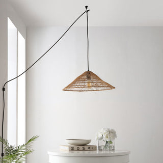 triangle 20.25" Farmhouse Coastal Rattan 180" Cord Plug-In or Hardwired LED Pendant