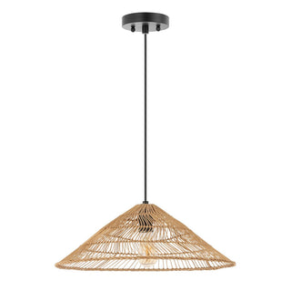 triangle 20.25" Farmhouse Coastal Rattan 180" Cord Plug-In or Hardwired LED Pendant