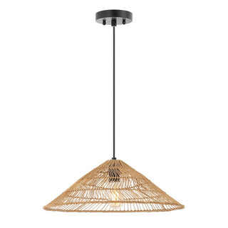 triangle 20.25" Farmhouse Coastal Rattan 180" Cord Plug-In or Hardwired LED Pendant