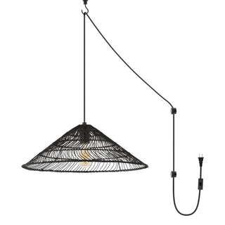 triangle 20.25" Farmhouse Coastal Rattan 180" Cord Plug-In or Hardwired LED Pendant