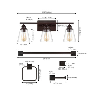 Teamson 22.88" 3-Light Vintage Classic Vanity Light with Bathroom Hardware Accessory Set