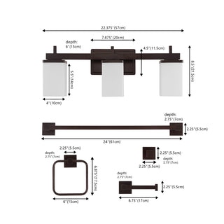 Atocif 22.38" 3-Light Modern Contemporary Vanity Light with Frosted Glass Shades and Bathroom Hardware Accessory Set