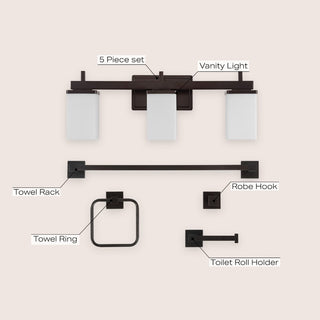 Atocif 22.38" 3-Light Modern Contemporary Vanity Light with Frosted Glass Shades and Bathroom Hardware Accessory Set