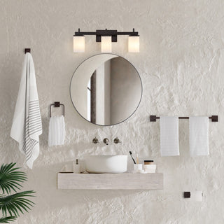 Atocif 22.38" 3-Light Modern Contemporary Vanity Light with Frosted Glass Shades and Bathroom Hardware Accessory Set