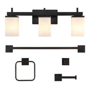 Atocif 22.38" 3-Light Modern Contemporary Vanity Light with Frosted Glass Shades and Bathroom Hardware Accessory Set