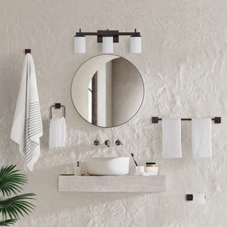 Atocif 22.38" 3-Light Modern Contemporary Vanity Light with Frosted Glass Shades and Bathroom Hardware Accessory Set