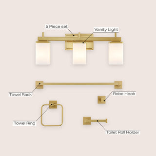 Atocif 22.38" 3-Light Modern Contemporary Vanity Light with Frosted Glass Shades and Bathroom Hardware Accessory Set