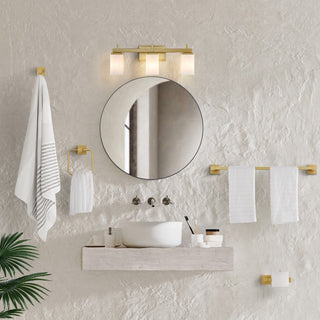 Atocif 22.38" 3-Light Modern Contemporary Vanity Light with Frosted Glass Shades and Bathroom Hardware Accessory Set