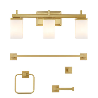 Atocif 22.38" 3-Light Modern Contemporary Vanity Light with Frosted Glass Shades and Bathroom Hardware Accessory Set