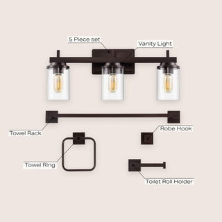 Liwuu 23.25" 3-Light Farmhouse Industrial Vanity Light with Bathroom Hardware Accessory Set